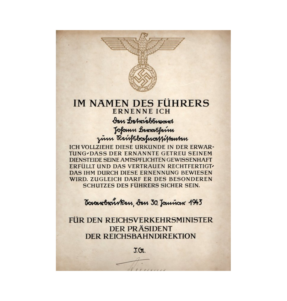 *Certificat - Reichsbahn*