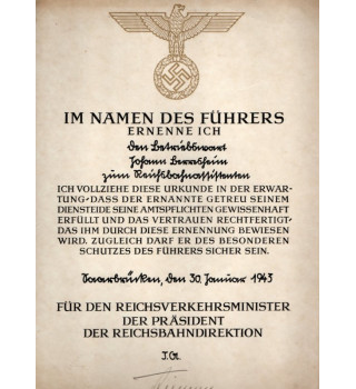 *Certificat - Reichsbahn*