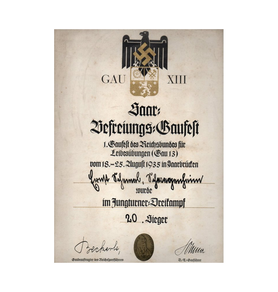 *Sporturkunde des Gaues Saar-Pfalz*