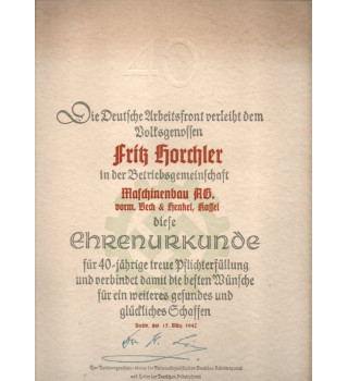 *Urkunde - deutsche Arbeitsfront*