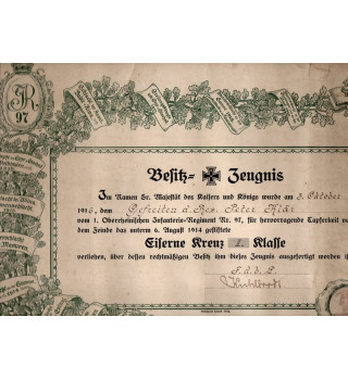 *Besitz - Zeugnis – Eisernes Kreuz II. Klasse*