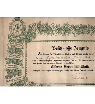 *Besitz - Zeugnis – Eisernes Kreuz II. Klasse*