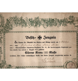 *Besitz - Zeugnis – Eisernes Kreuz II. Klasse*