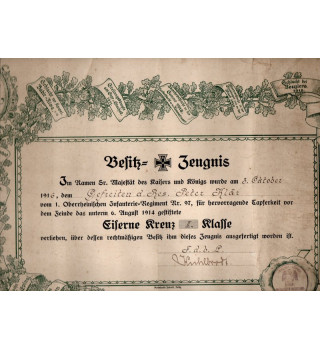 *Besitz - Zeugnis – Eisernes Kreuz II. Klasse*