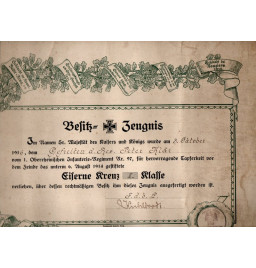 *Besitz - Zeugnis – Eisernes Kreuz II. Klasse*