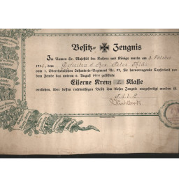 *Besitz - Zeugnis – Eisernes Kreuz II. Klasse*