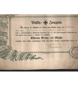 *Besitz - Zeugnis – Eisernes Kreuz II. Klasse*