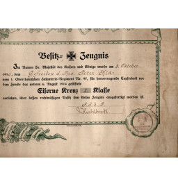 *Besitz - Zeugnis – Eisernes Kreuz II. Klasse*