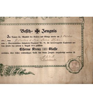 *Besitz - Zeugnis – Eisernes Kreuz II. Klasse*