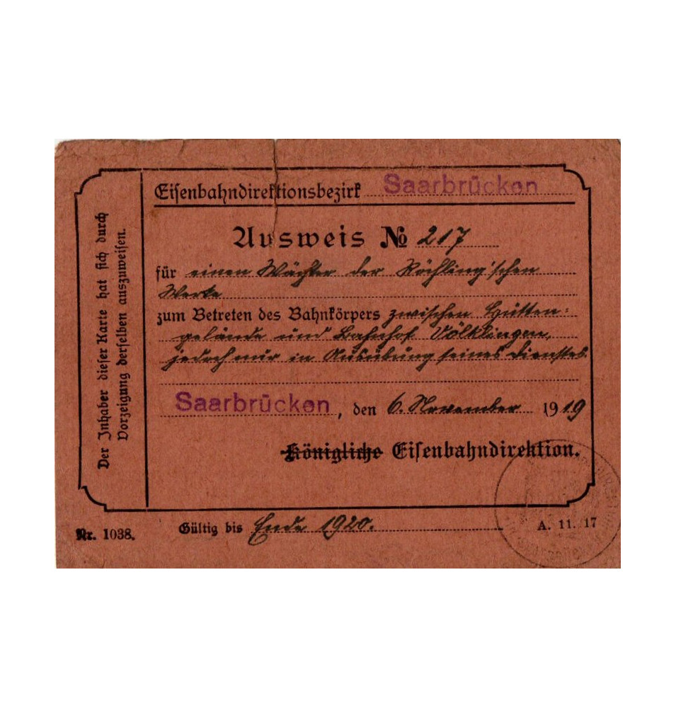 *Carte de chemin de fer sarroise*