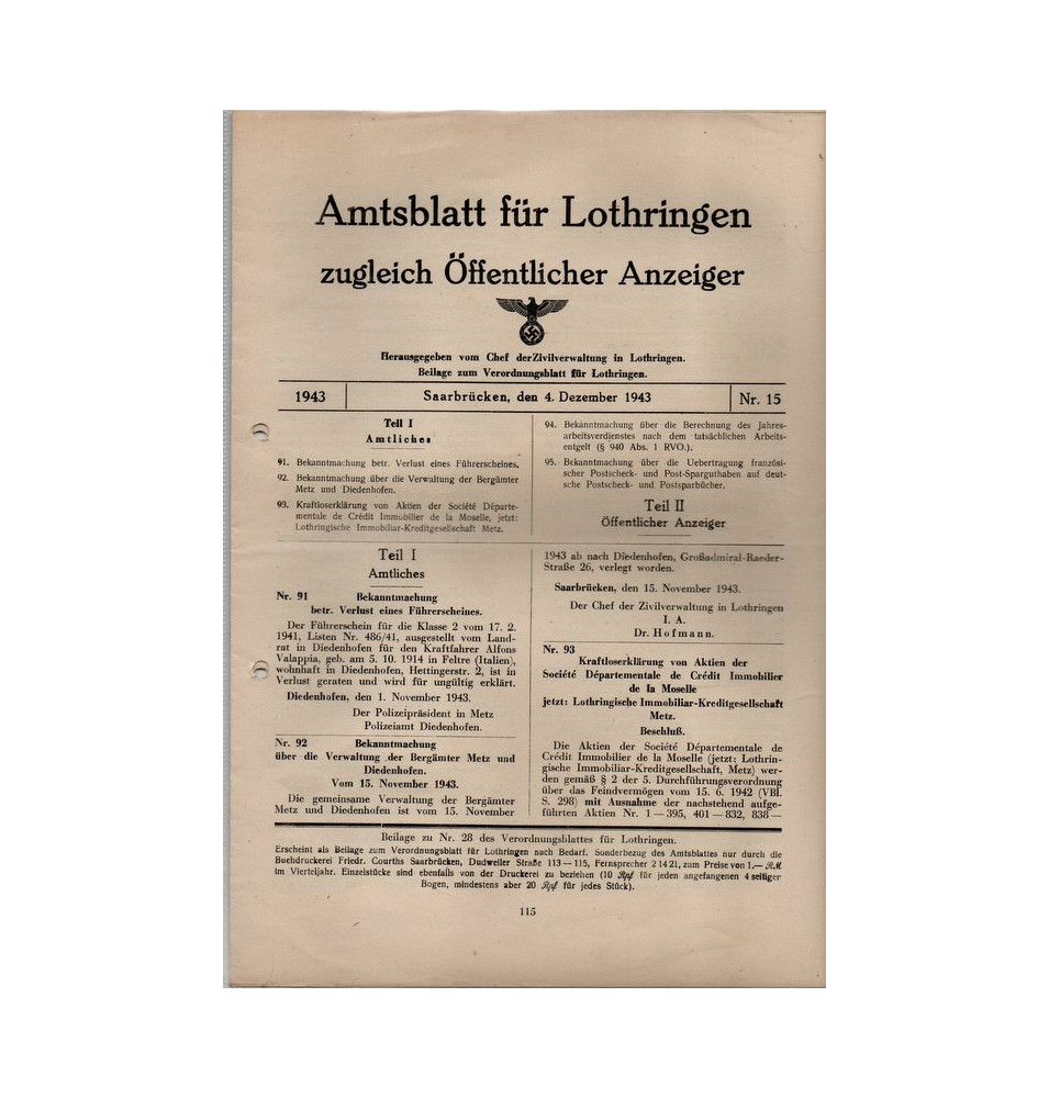 *Amtsblatt für Lothringen - Nr15*
