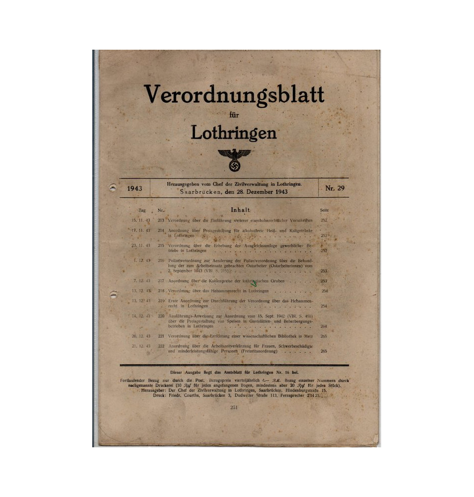 *Verordnugsblatt für Lothringen - Nr29*