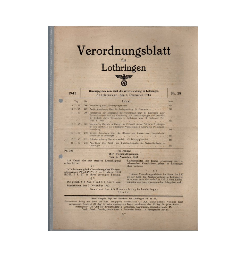 *Verordnugsblatt für Lothrigen -Nr28*