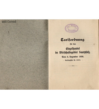 *Règlementation tarifaire - Sarre 1938*