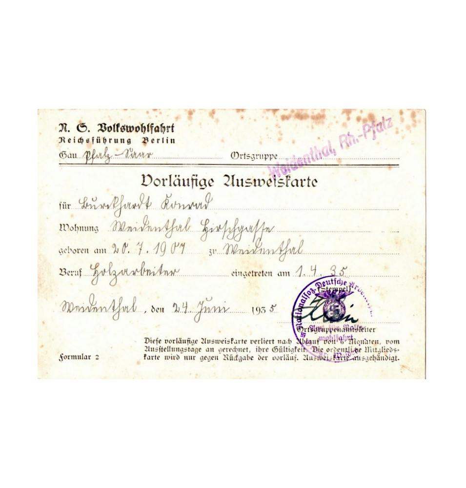 *Ausweis provisoire - NSV*